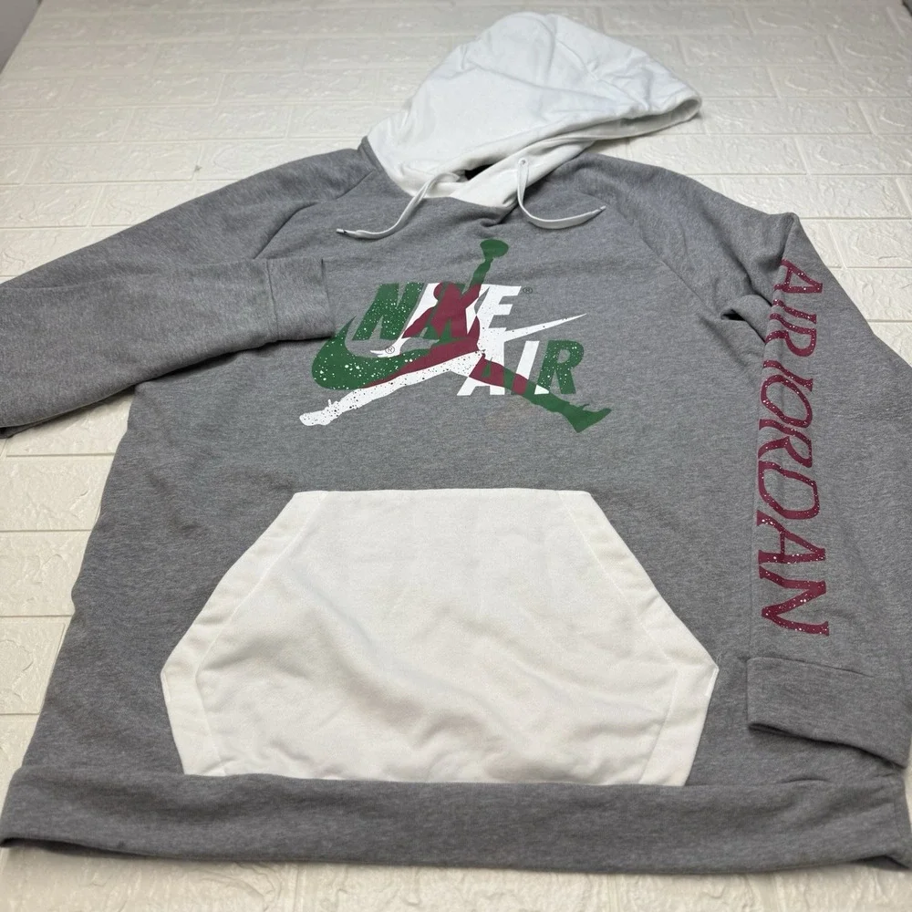 Nike Jordan Hoodie Mens XL Sweatshirt Pullover Gray White Logo Activewear